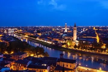 Fototapeta na wymiar Blue hour on Verona city, Italy