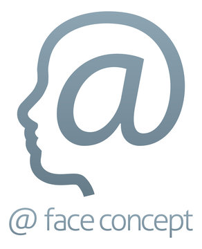 Concept of a face in profile formed from an at sign symbol
