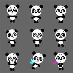 Cute pandas. Panda in kawaii style. Vector set