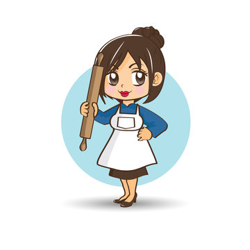 Housewife cooking Manga-Style Character
