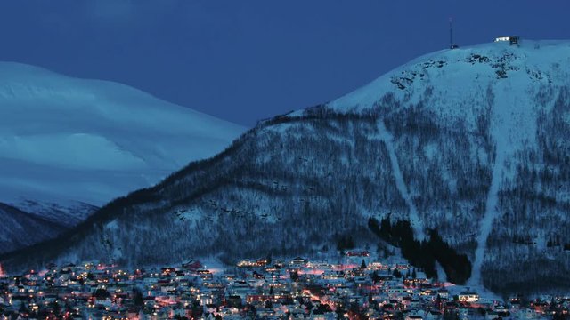 Tromso Cable Car Station At Dusk