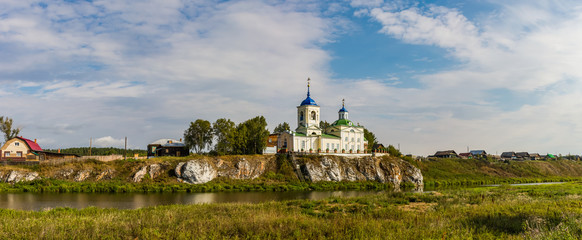St. George Church on the bank of the Chusovaya River in the village of Sloboda in the Sverdlovsk Region