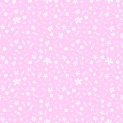 Seamless non directional floral pattern in pale magenta pink and white.