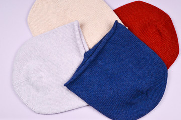 Set of colorful warm hats.