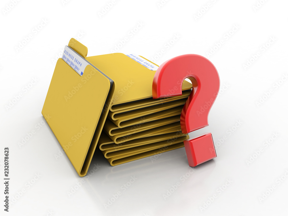 Poster 3d rendering file folder with question symbol