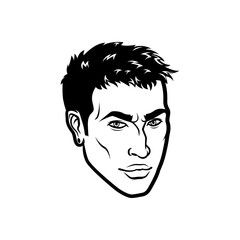 Vector men face hipster head with haircuts. For avatars, emblems and icons, labels