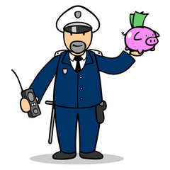 Mann bei der Polizei hält Sparschwein