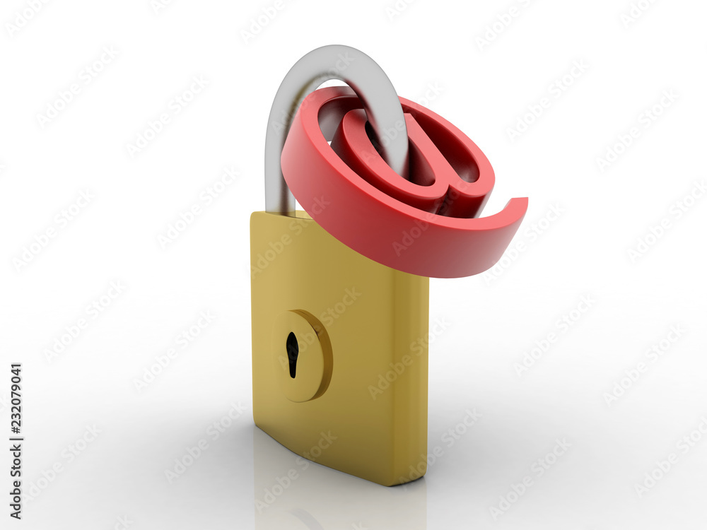 Poster 3d rendering e-mail symbol with lock. internet security concept