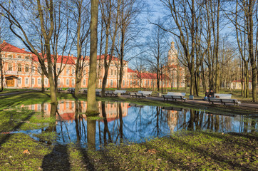 Spring flood at the Metropolitan (Mitropolichy) garden of Alexander Nevsky Lavra.