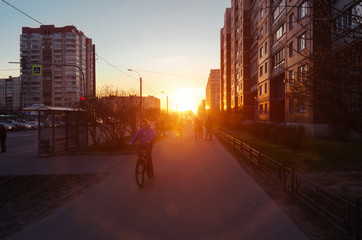 Spring sunset  at the Rybatskoye district in Saint Petersburg.