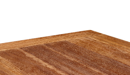 Perspective view of wood or wooden table corner on white background