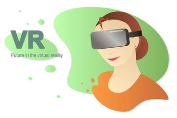 Fototapeta na wymiar Flat illustration woman and virtual reality gadget
