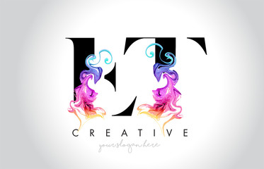 ET Vibrant Creative Leter Logo Design with Colorful Smoke Ink Flowing Vector