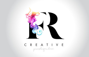 FR Vibrant Creative Leter Logo Design with Colorful Smoke Ink Flowing Vector
