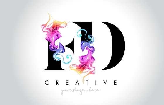 FD Vibrant Creative Leter Logo Design with Colorful Smoke Ink Flowing Vector