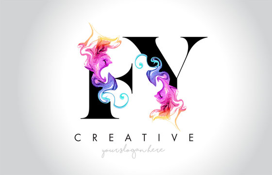 FY Vibrant Creative Leter Logo Design with Colorful Smoke Ink Flowing Vector
