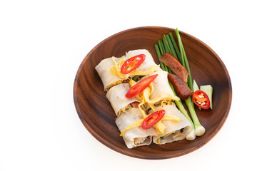 Thai food spring rolls on isolated white background