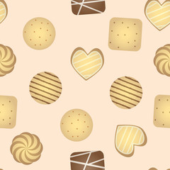 Vector illustration of a biscuit seamless pattern on  pastel background