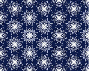 Naklejka na ściany i meble Indigo blue hand drawn vector seamless pattern. Porcelain - style surface design for fabric, wrapping paper or backdrop.