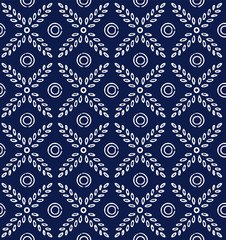 Indigo blue hand drawn vector seamless pattern. Porcelain - style surface design for fabric, wrapping paper or backdrop.