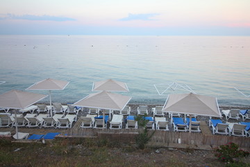 umbrellas and sun loungers on the beach