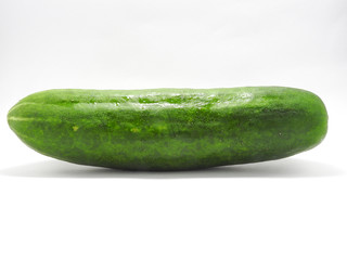 Top view of fresh green whole cucumber isolated on white background. Cucumber is a kind of health vegetable and common food in Taiwanese cuisine.