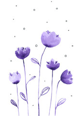 Vector flowers isolated on white background. Colorful floral collection with leaves and flowers, drawing watercolor. Spring or summer design for invitation, wedding or greeting cards