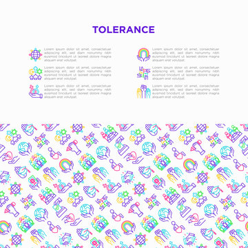 Tolerance concept with thin line icons: gender, racial, religious, sexual orientation, interclass, disability, respect, self-expression, human rights, democracy. Vector illustration for print media.