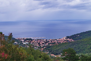 Aerial view of Marciana Marina, Elba Island, Tuscany, Italy