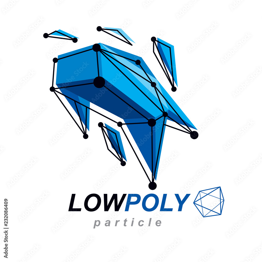 Poster abstract vector 3d geometric low poly object. technology and science conceptual logo.