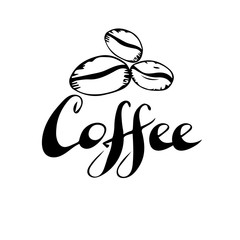 Coffee Shop Hand Drawn Logo Template. Vector Design Element Vintage Style for Logotype, Label, Badge, Emblem. Coffee Bean, Symbol, Icon, Retro