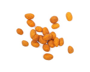 Spicy peanuts pile isolated on white background, top view