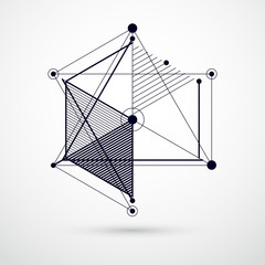 Mechanical scheme, black and white vector engineering drawing with 3D cubes and geometric elements. Engineering technological wallpaper made with honeycombs.