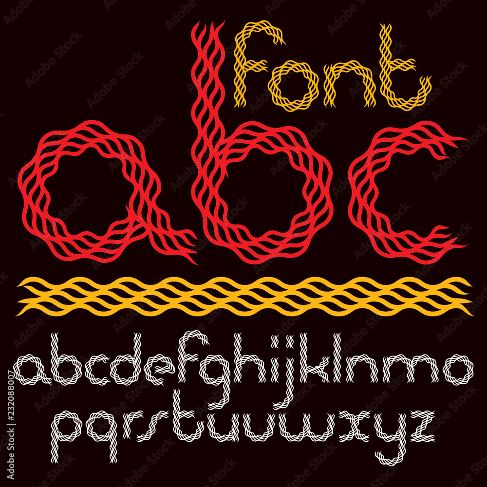 Poster set of vector lower case rounded alphabet letters isolated created with abstract curvy lines.