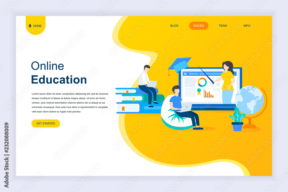 Leinwandbilder Modern flat design concept of Online Education for website and mobile website development. Landing page template. Online training courses, specialization, university studies. Vector illustration.
