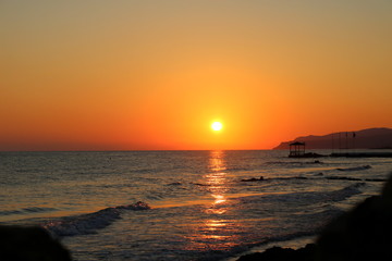 Fototapeta na wymiar Sunset sea plant sand sunrise