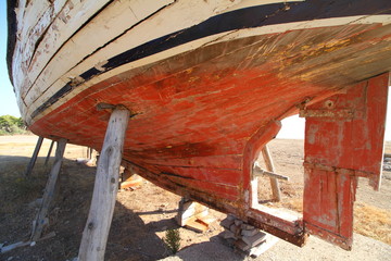 old ship on props