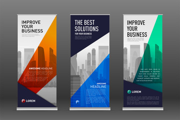 Construction roll up banner design templates set