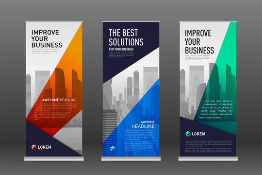Construction roll up banner design templates set