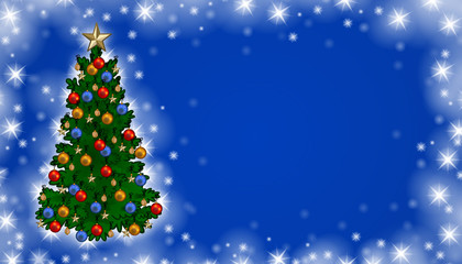 Blue christmas postcard background with decorated tree / vector