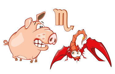  Illustration of a Cute Pig. Astrological Sign in the  Zodiac Scorpion. Cartoon Character