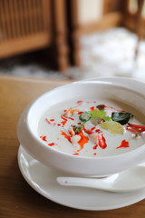 Tom kha gai soup , Thai coconut soup spicy and sour hot soup with coconut milk in Thai cuisines