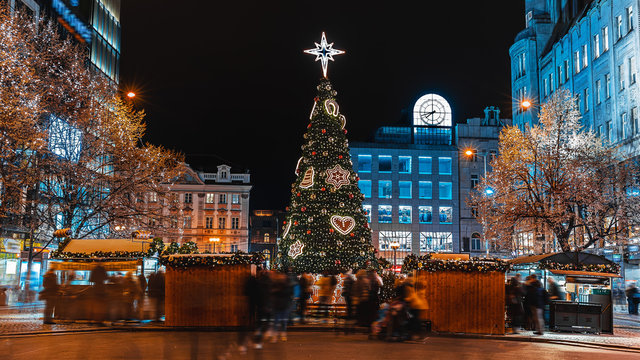 Christmas market on the Wenceslas Square in Prague