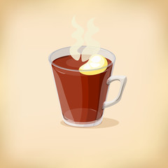 Cartoon Cup of tea. Isolated vector illustration. Can be use for menus, designs, fabrics, posters.