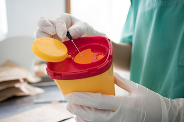 doctor writes the diagnosis to the patient. Healthcare and medically concept,selective focus.  concept of pandemic, coronavirus, virus, disinfection, panic.