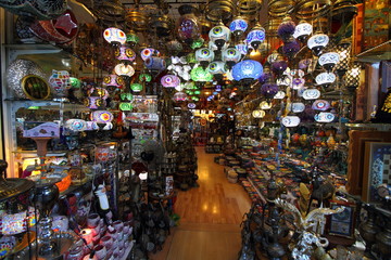 lamps and lampshades in Turkish shop