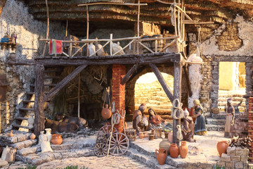 A nativity scene in the Shore Market (Mercado de la Ribera) in Bilbao, Basque Country, Spain,...