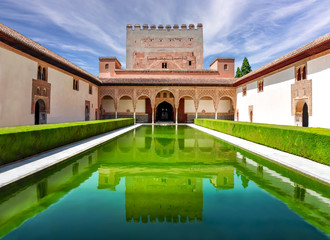 Court of the Myrtles in Nasrid Palace in Alhambra, Granada, Spain