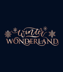 Winter wonderland inspirational holidays card with rose gold lettering