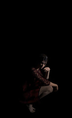 Fototapeta na wymiar dancer with red dress and little light in studio